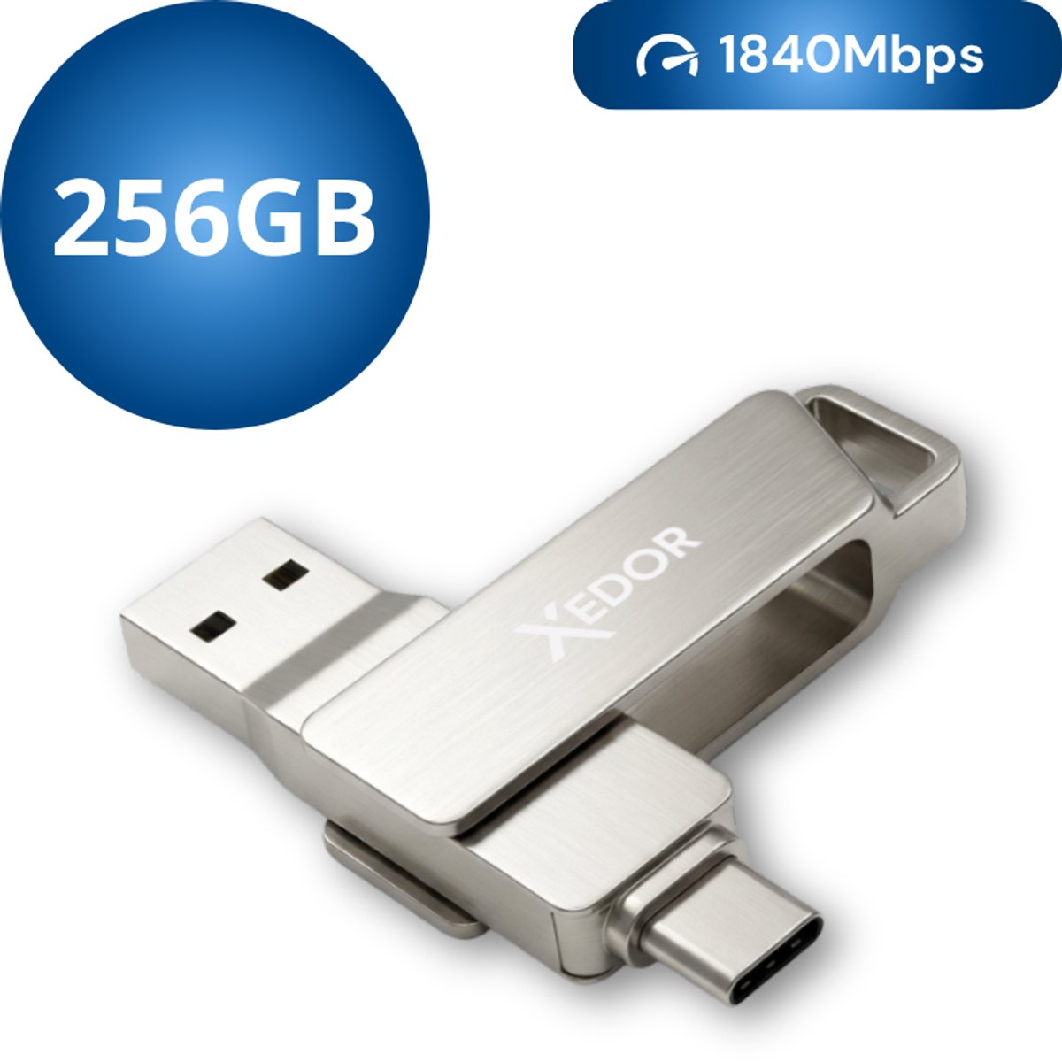 Xedor® Blaze - USB Stick - 256 GB - 1840Mbps - USB C en A - iPhone en Android