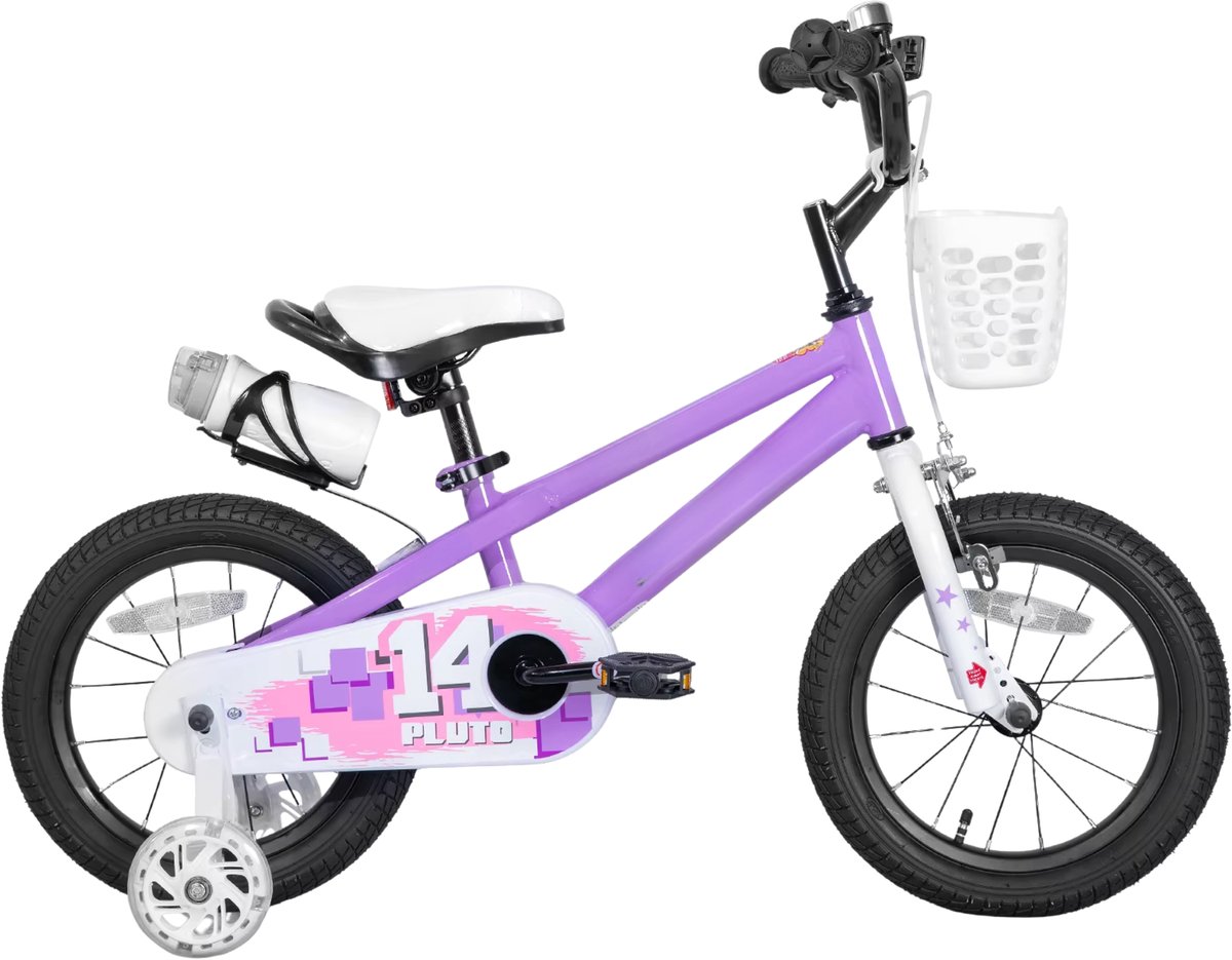 Happiq Kinderfiets – Voor kinderen van 3-12 jaar – Met oplichtende zijwieltjes – Paars 41 cm