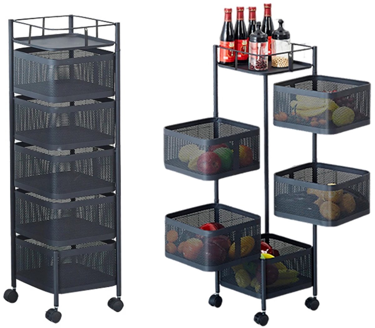 MakkelijkMooi 5 Laags Opbergrek op Wielen - Opbergbox - 360° Roterend - Grote Capaciteit - voor Keuken, Badkamer & Woonruimte