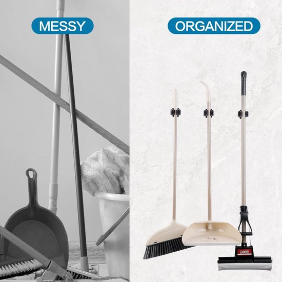 Mop Houder - 3 Stuks - Bezemhouder - Bezem Houder - Bezem Ophangsysteem - Bezem Houder - Wandhouder - Hanger Achter De Deuren - Badkamer Accwssoires - Keuken Storage Tool - Gereedschapshouder - Tuingereedschap - Rvs - Zwart — afbeelding 2