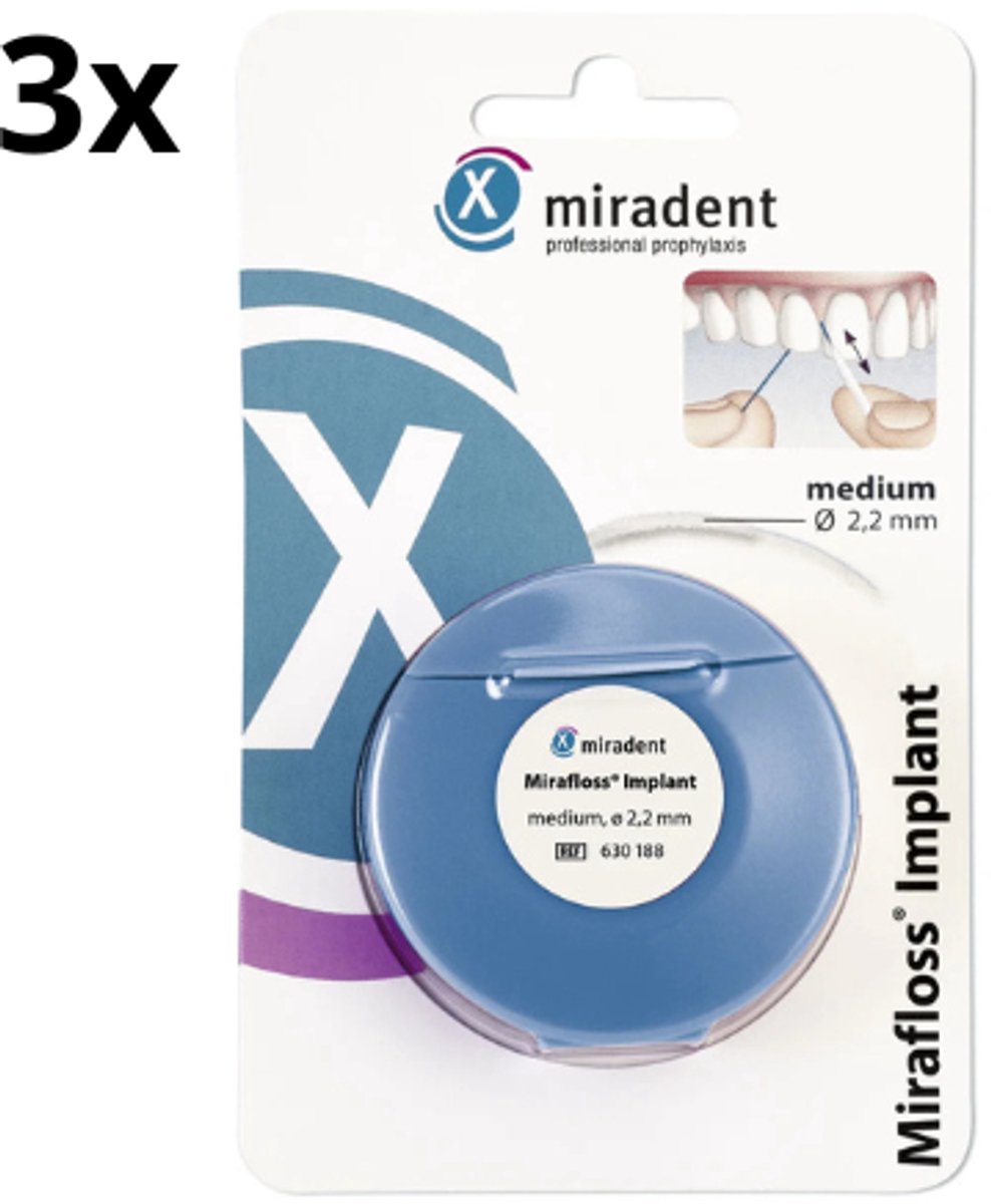 3 x Miradent Flosdraad Mirafloss Implant Medium - 20 x 15 cm