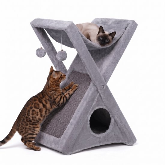 ACAZA - Krabpaal - Krabpaal voor Katten - Kattenhuis - Krabplank - 68 x 50 cm - Opvouwbaar - Grijs - Krabpalen