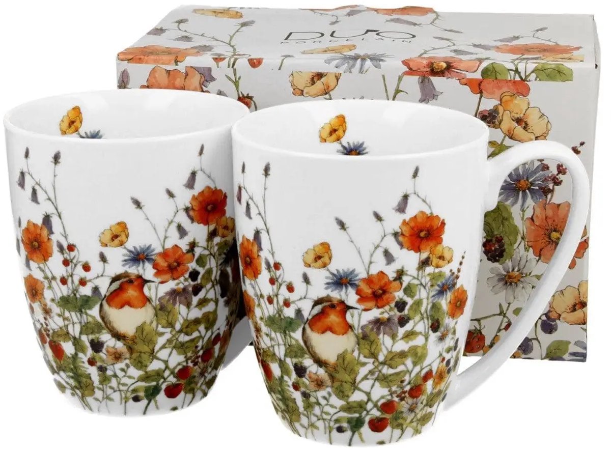 Duo Gifts Wildflowers - Mokken set van twee - Vaatwasserbestendig - Cadeaudoos