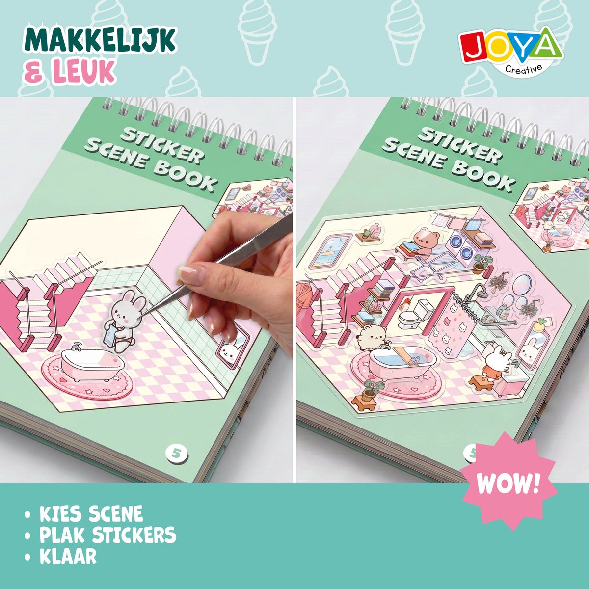 Joya Creative Stickerboek Scene 3D - 4in1 Sticker Scene Book - Stickerboek Volwassenen en Kinderen - 80 Scenes - Hardcover met Ringband — afbeelding 2
