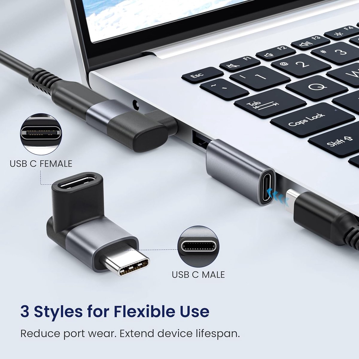 USB-C 90 graden adapter 3-pack, 100W Power Delivery, 40Gbps USB4 Thunderbolt 4, haakse verlenger Type-C kabel - Afbeelding 4