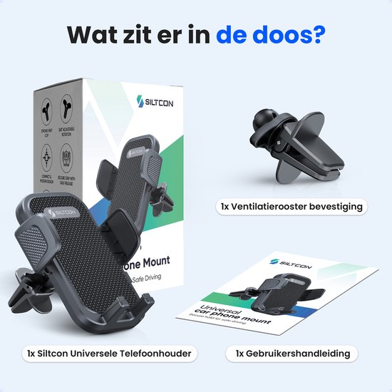 Siltcon® Telefoonhouder Auto Ventilatie - Telefoonhouders Auto - GSM Houder Auto - Auto Accessories - Verstelbaar en 360° Draaibaar - Universeel voor alle Telefoons