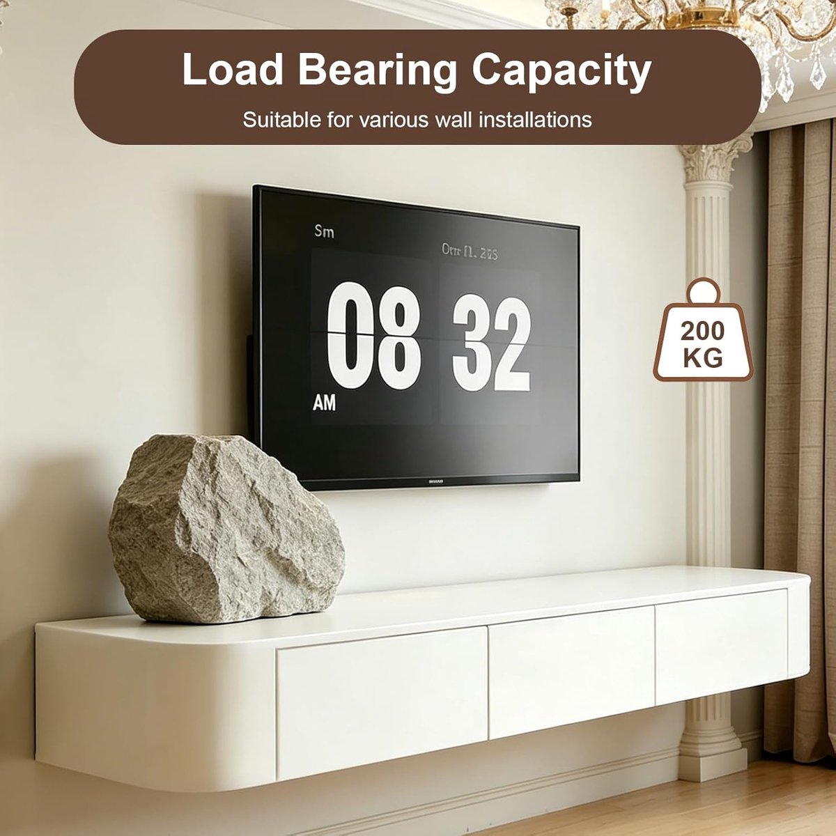 Nordic Luxe Zwevend TV-Meubel 240 cm Wandmontage Wit 240x24x20 cm – Modern Design TV Wandkast met Opbergruimte, Kabelmanagement en Massief Rubberwood