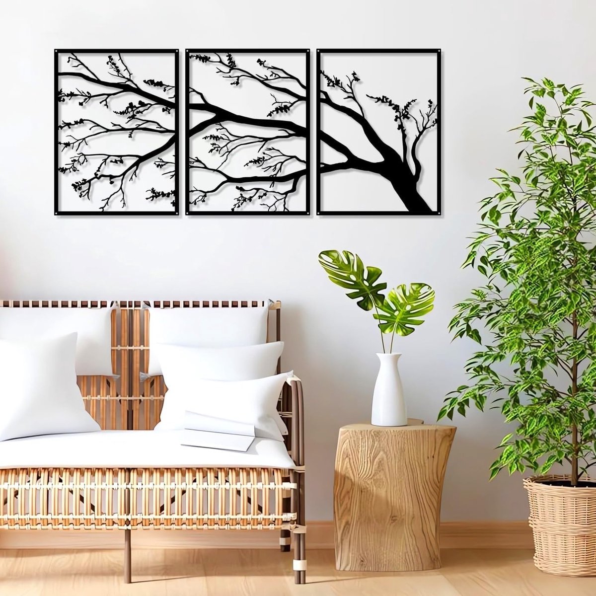 Grote Metalen Tak Muurdecoratie Set van 3, Boom Muurkunst voor Woonkamer en Tuin, Unieke Wanddecoratie voor Binnen en Buiten (15.7inx11.8in)