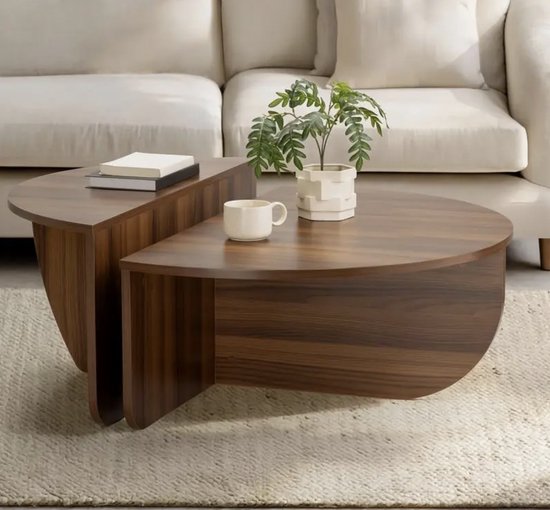 Japandi Style Ronde Salontafel met Twee Niveaus – Organisch Design (80 x 30 x 30/35,5 cm)