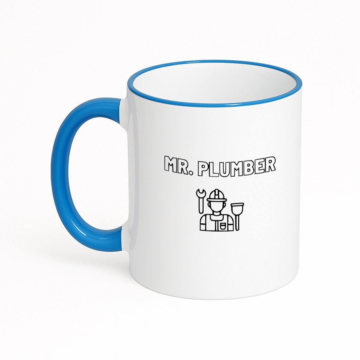 Hacebo® - Loodgieter MR. plumber koffiebeker met gekleurde rand zee blauw - Loodgieter - Familie vrienden collega - thee mok - koffie beker - Cadeau - koffiemok - 330 ML