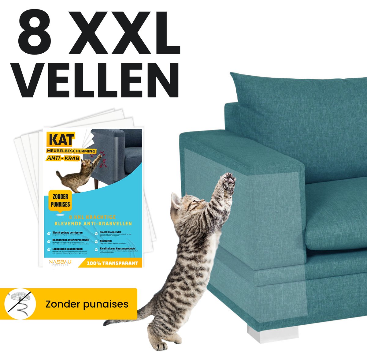 Anti krab Vellen - Meubelbescherming - 8 XXL vellen - Klevende anti krab vellen - Transparant - Bankbescherming - Krabpaal - Meubelbescherming Kat en Hond - 43.2 x 32.5cm