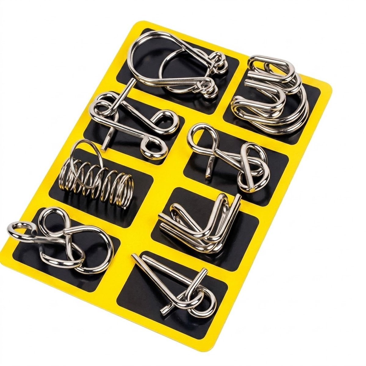 Zilverkleurige metalen breinbreker set 8 delig puzzel spel voor volwassenen en tieners 14+ IQ logica denkspel draagbare hersenkrakers zonder batterijen