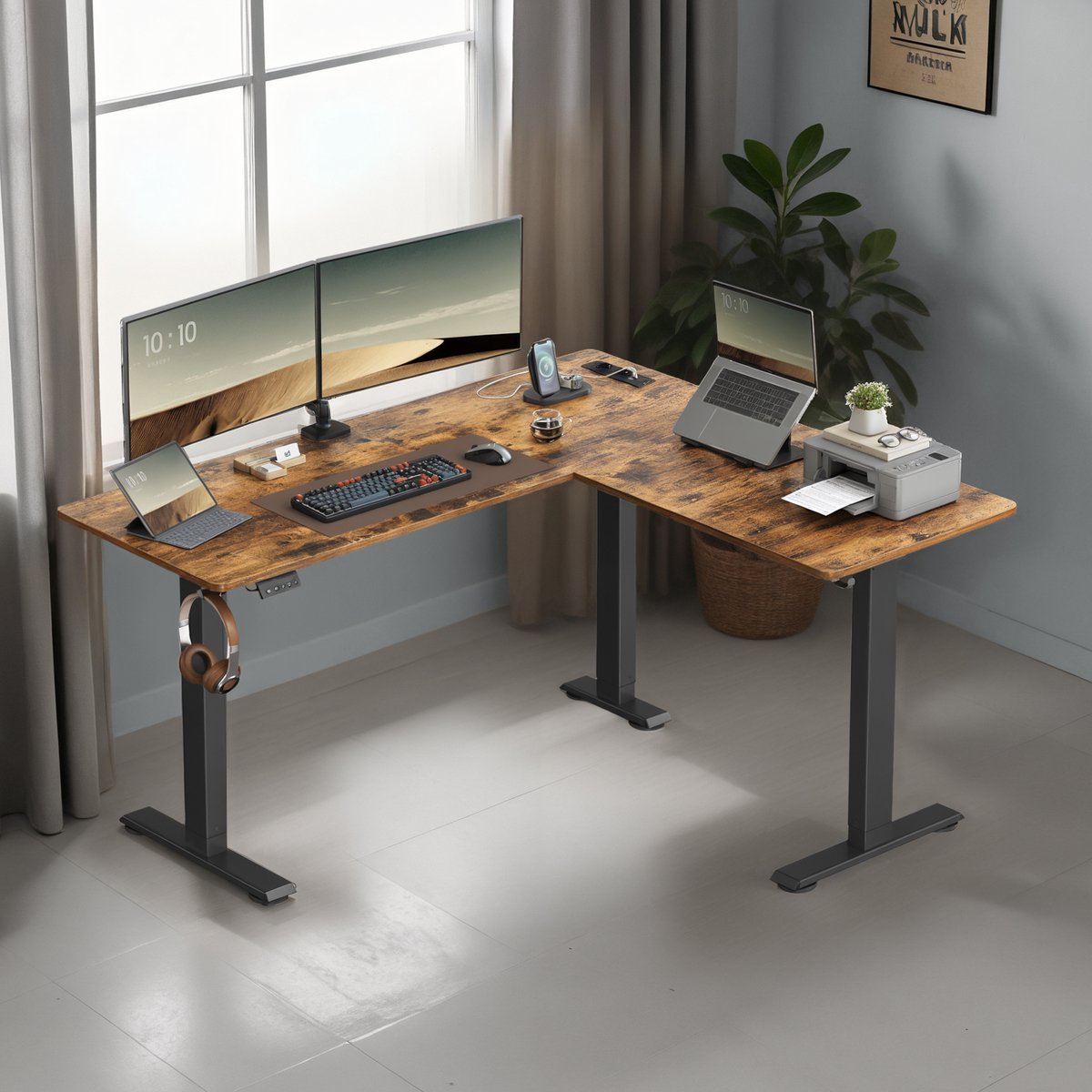 VASAGLE VASAGLE L-vormig Zit-Sta Bureau - afbeelding 3