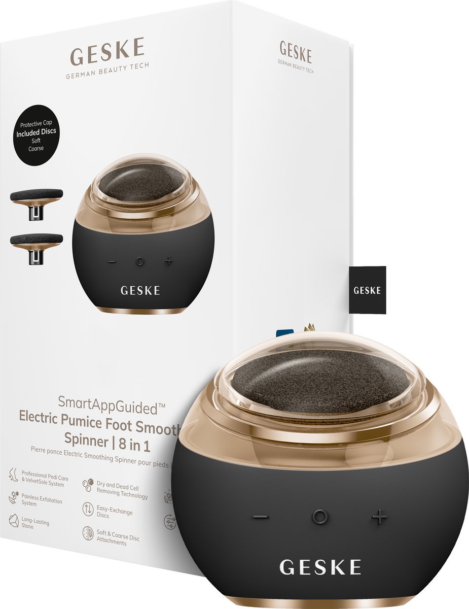 GESKE Electric Pumice Foot Smoothing Spinner | 8 in 1 | Elektrische Voetvijl & Exfoliator met Zachte & Grove Opzetstukken | Langdurige Puimsteen | Voor Zachte Voeten & Pedicure