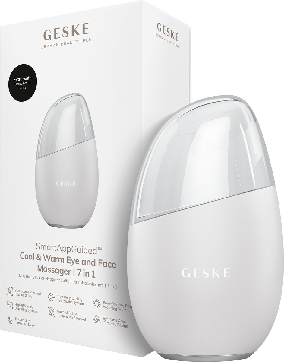GESKE SmartAppGuided™ Cool & Warm Eye & Face Massager | 7 in 1 | Multi-stimulator | Gezicht & nek | Batterijloos koelen en warmen | Verstevigt en ontspant | Eye-Nose Area Targeted Design