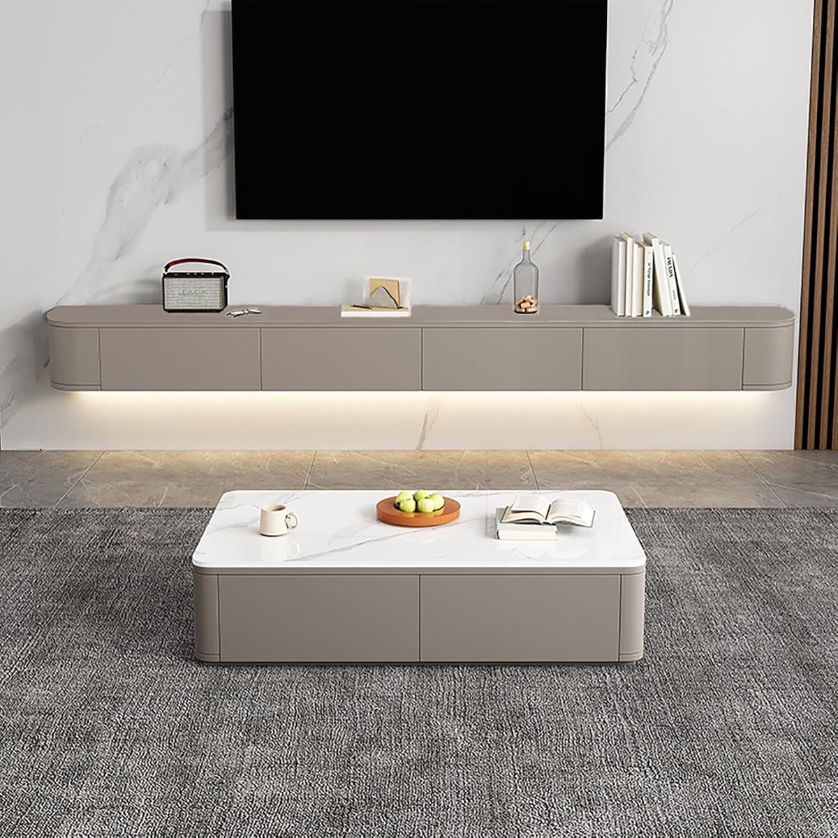 Zwevend Luxe TV-Meubel met Verborgen Kabelbeheer en 2 Lades 180 cm – Modern Wand TV Kast Entertainment Unit voor Woonkamer (Khaki, 180x24x20 cm)
