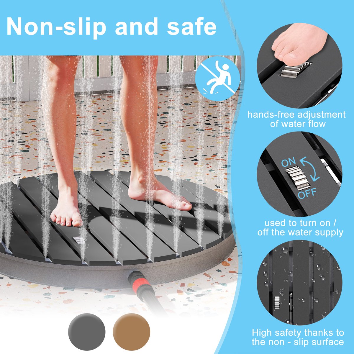 Ronde WPC Tuindouche - Ø70 cm Vloerdouche Houtlook thumbnail 5