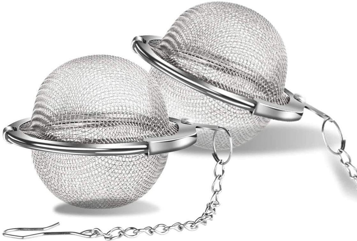 Set van 2 Theefilters 5.5cm met Ketting - RVS Theezeef voor Losse Thee en Specerijen