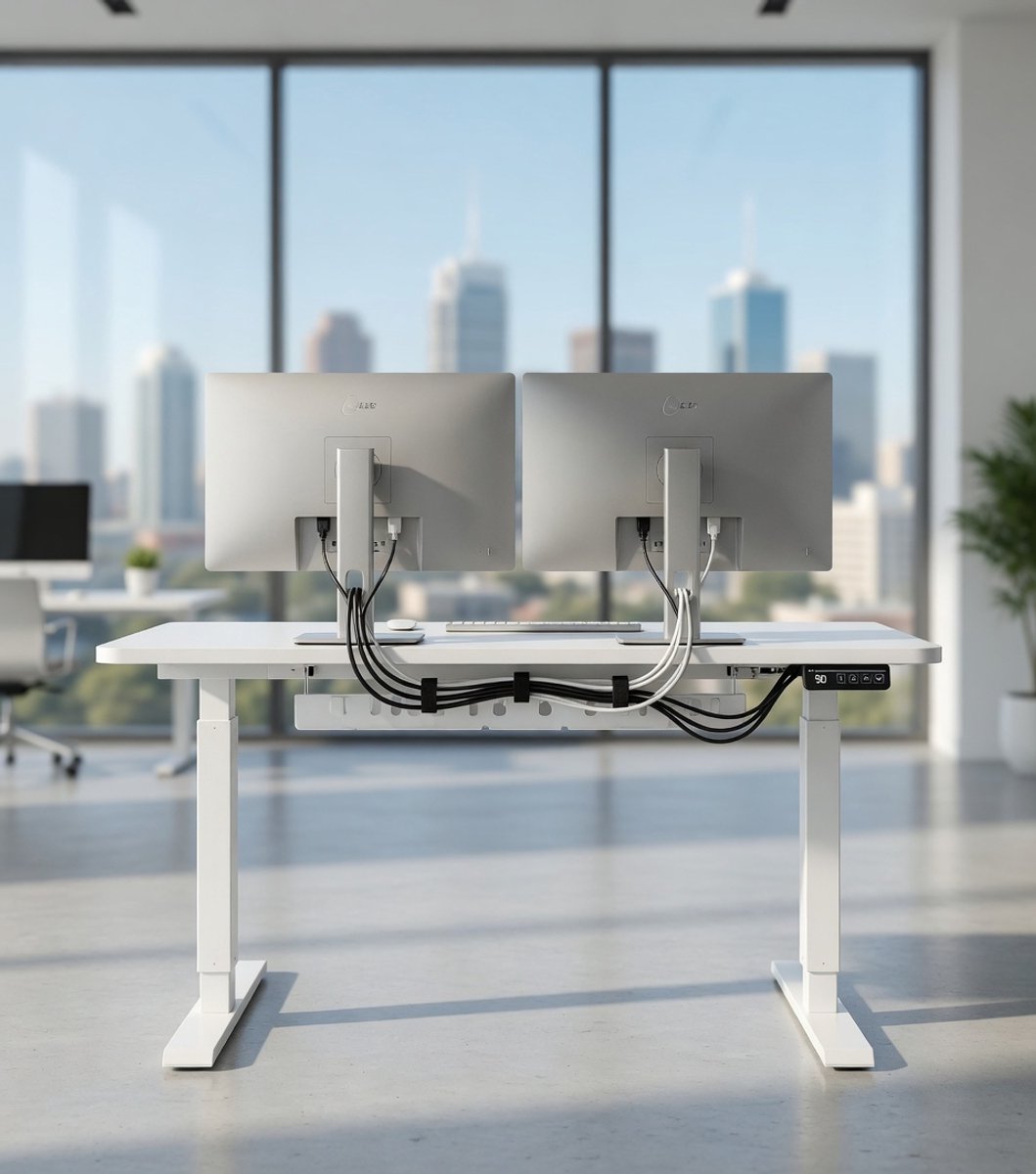 In hoogte verstelbaar bureau, staand bureau, elektrisch bureau, in hoogte verstelbaar, met geheugenfunctie, 120 x 60 cm, wit-Mobili Bella