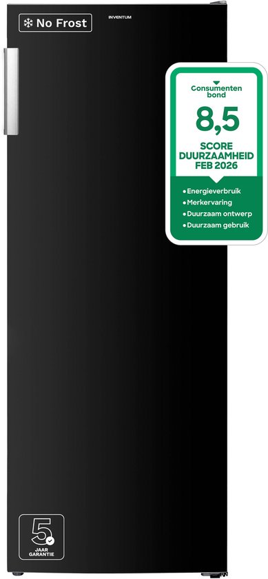 Inventum VR1430B No Frost kastmodel vriezer energiezuinig - 161 liter - 143 cm hoog - Supervriezen - Energielabel C - Geschikt voor garage tot -15°C - Vrijstaand - 5 lades/vakken - Zwart
