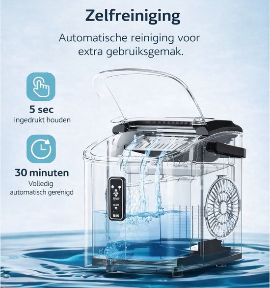 ITRONIQ IJsblokjesmachine - IJsmachine 12 kg / 24U - IJsblokjesmaker - 9 IJsblokjes is 6 min - Zelfreinigend - Ice Maker - Zwart van Merkloos — afbeelding 5