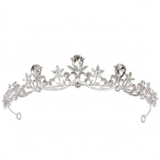 Zilverkleurig wit tiara haar accessoire dames met heldere stenen en bloemmotief bridal crown headpiece sierlijk opengewerkt ontwerp