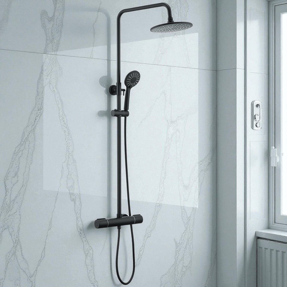 Auralum MAX - Regendouche met Thermostaatkraan - Regendouche en Handdouche - 9 inch Douchekop - Rond Design - Zwart