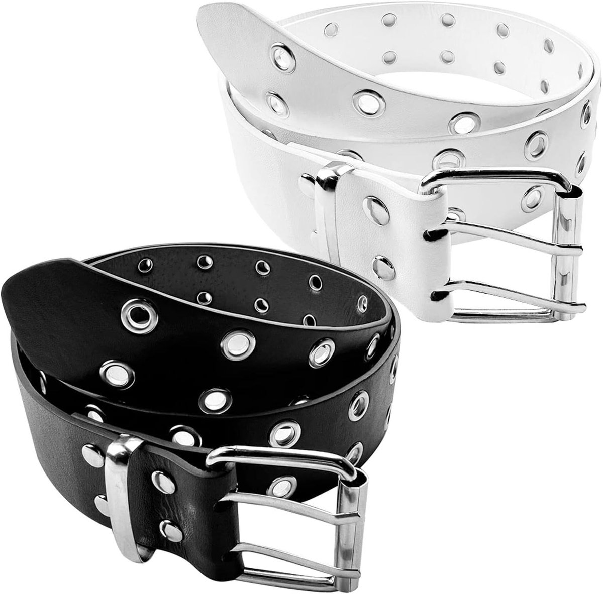 Dubbele Oogjes Riem Set van 2 Stuks met Nieten voor Vrouwen, Punkstijl, Verstelbaar en Geschikt voor Diverse Kleding, 2 Kleuren Beschikbaar