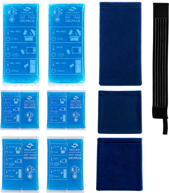 Chillaxy Coldpack – Icepack – 10 delige set met Zachte Hoes & Elastische Band – Coolpack, IJspack, Gelpack – Koud Compress Herbruikbaar