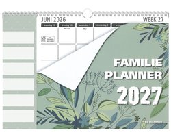 MGPcards - Kalender 18 maanden - Familieplanner 2027 - 6 Namen - Kalender - Familyplanner - Nederlandse en Belgische feestdagen - Juli 2026 tm december 2027 - 34 x 24,5 cm - Bladeren - Groen