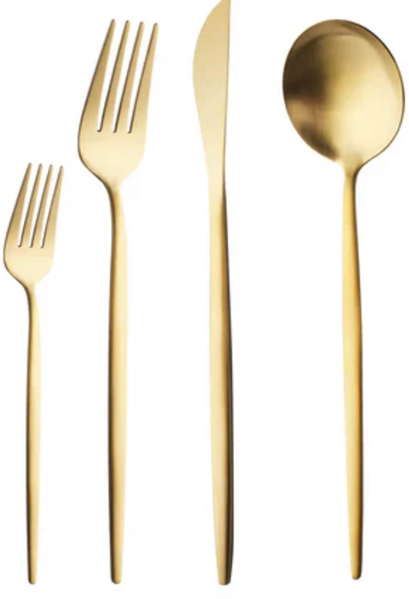 Karaca Bella V2 Bestekset 24-Delig – Mat Goud – RVS – 6 Personen – Vaatwasserbestendig – Mes, Vork, Lepel Set