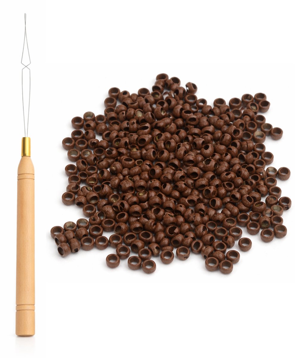 Guardian Beauty Nanoringen - met Loop Tool - 500 stuks - Bruin - Voor Haar Extensions