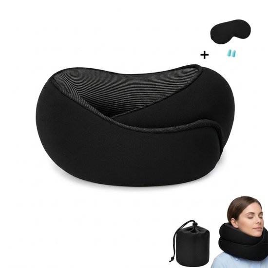 Oreiller cervical de Luxe Pocketmaster - Oreiller de voyage - Mousse à mémoire de forme à 360 degrés - Oreiller cervical pour avion, voiture et train