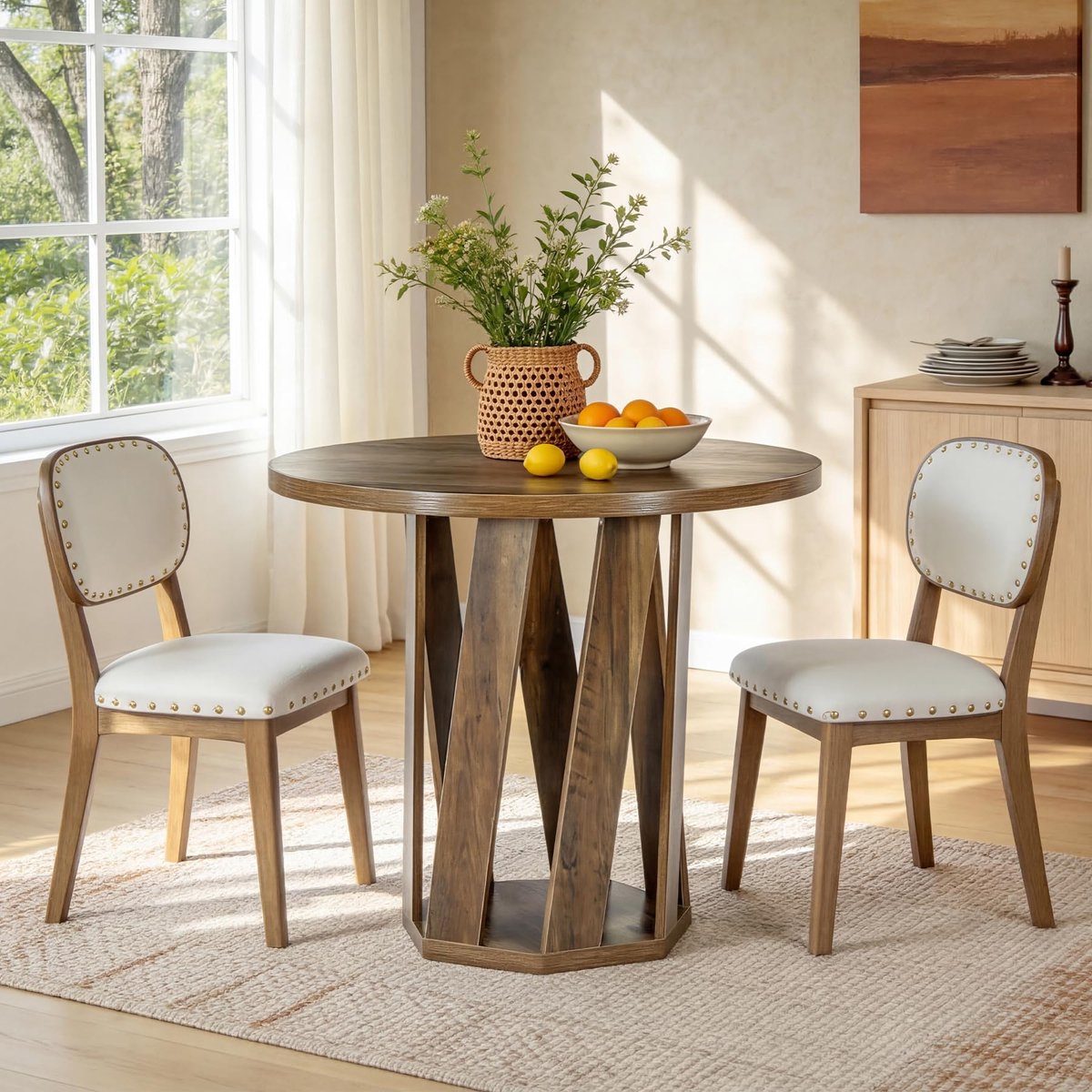 LITTLE TREE Ronde Keukentafel - 80 x 80 x75 cm - Houten Tafel - Landelijke Stijl - Voor Woonkamer en Eetkamer - Rustiek Bruin