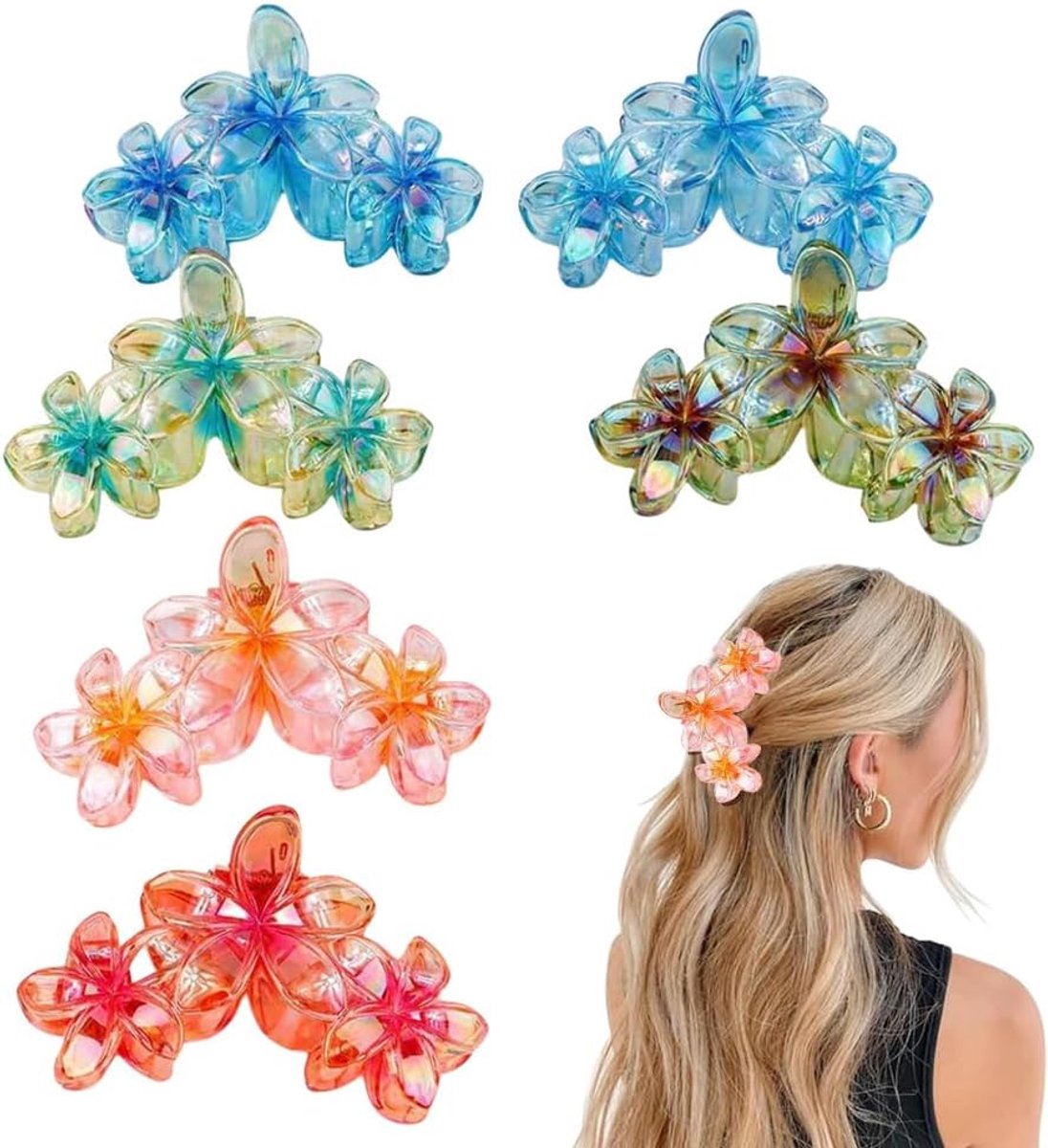 6 Grote Bloemen Haarspelden Dames - Sterke Grip & Antislip - Tropische Bloem Haarclip