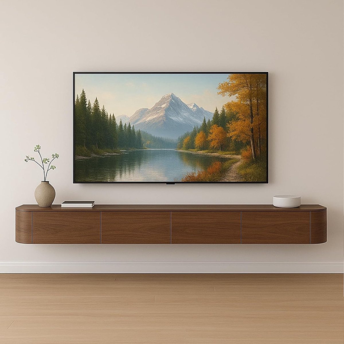 Aura Solid Zwevend TV-Meubel van Massief Rubberwood met Sfeer-LED (Bruin, 160cm)