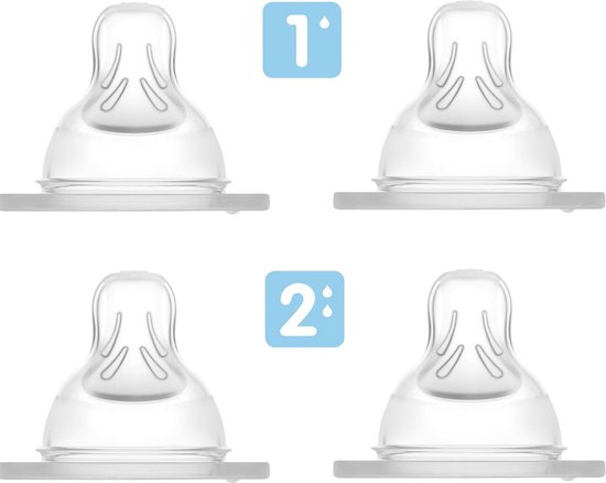 Speentjes Set 4 Stuks - Maat 1 & 2 - Slow & Medium Flow - Babyfles Speen 0+ en 4+ Maanden — afbeelding 2