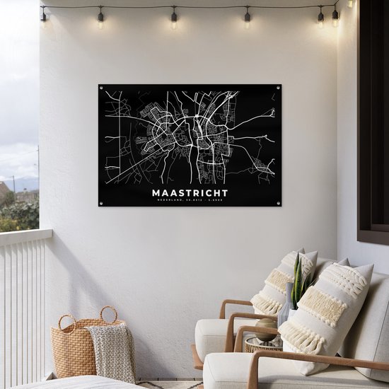 Tuinposter 120x80 cm - Tuindecoratie Kaart - Maastricht - Zwart - Poster voor in de tuin - Buiten decoratie - Schutting tuinschilderij - Tuindoek muurdecoratie - Wanddecoratie balkondoek