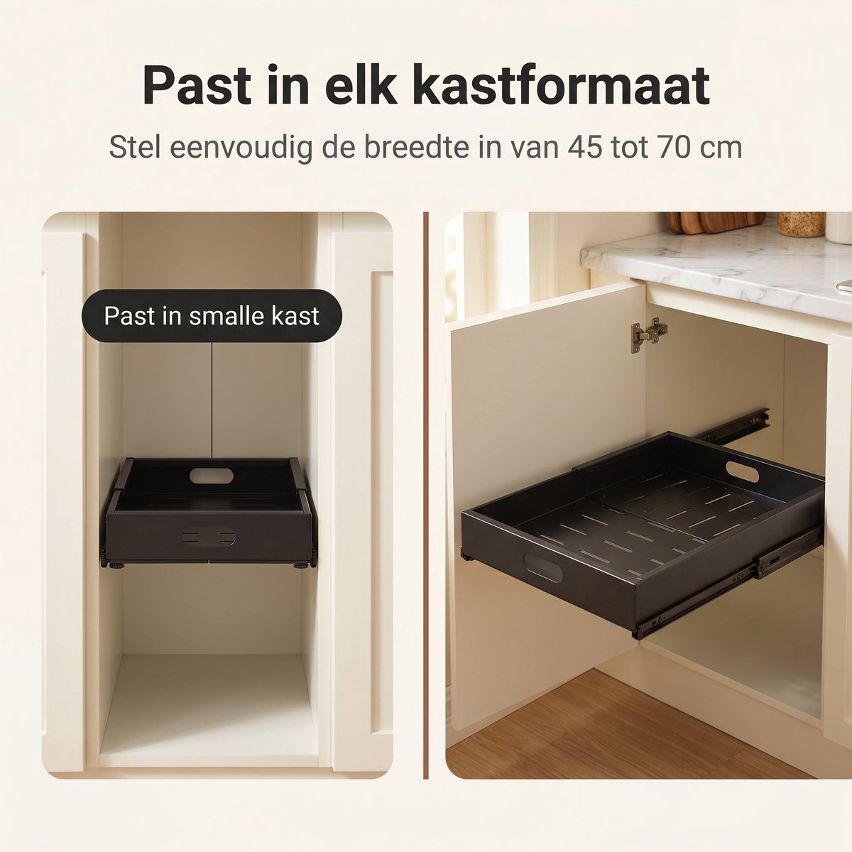 Cheqo® Schuiflade Keukenkast - Keukenkast Organizer - Uittrekbare Lade - Verstelbaar en Telescopisch - Gootsteenkast Organizer - Binnenlade Keuken - Keukenlade - Kast Organizer met Uitschuifbare Lade - Zonder Boren - Aanrecht en Lade Organizer — cadeau in Cadeau-ideeën - foto 6