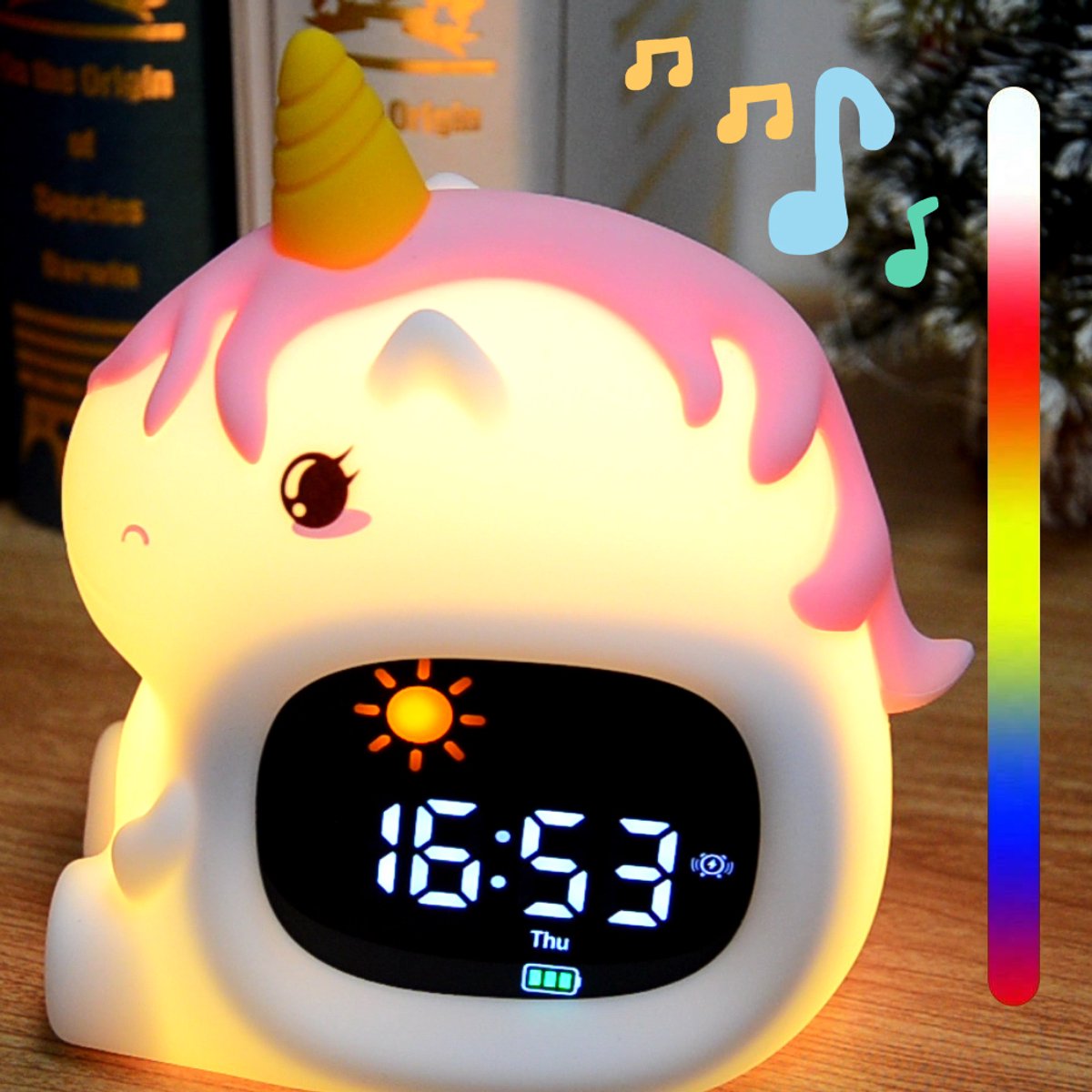 La Aster Slaaptrainer Eenhoorn - Kinderen met Nachtlampje en Wekker – Wake-up Light – White Noise – Oplaadbaar – Slaapcoach Baby en Peuter