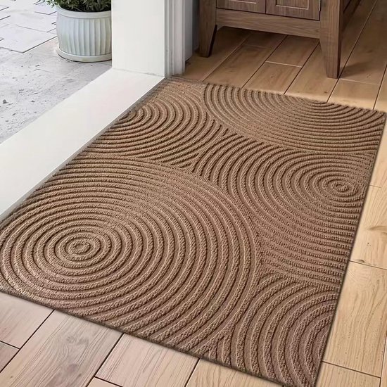 Tapis – Paillasson d'entrée – Tapis universel intérieur/extérieur – Tapis anti-poussière – Lavable – Motif ondulation d'eau – Convient pour les entrées, les portes d'entrée, les terrasses, les couloirs et les jardins – Marron – 45 x 75 cm