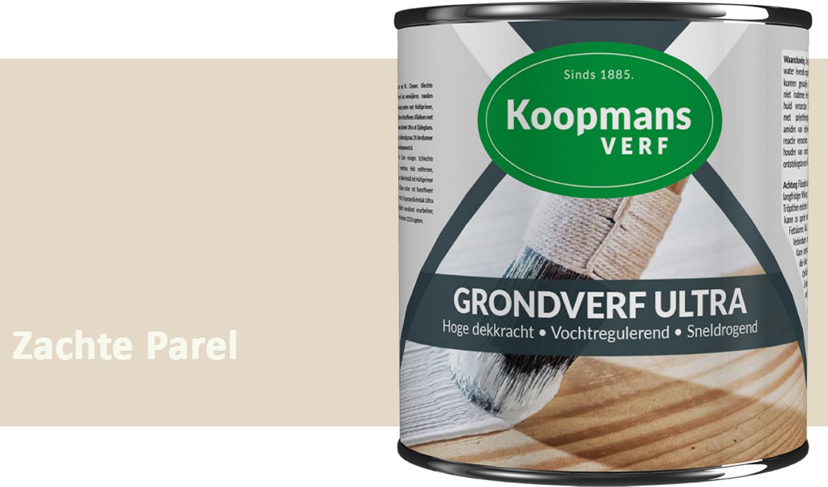 Koopmans Grondverf Ultra – Grondverf Hout & Metaal Binnen en Buiten – Vochtregulerende Primer – Hoge Dekking – Zijdeglans – Zachte Parel – 750 ml