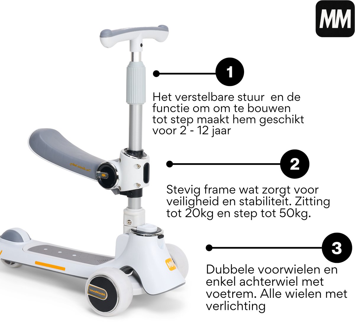 MiniMover Kinderstep 2in1: LED, 3 wielen, loopfiets/step thumbnail 5
