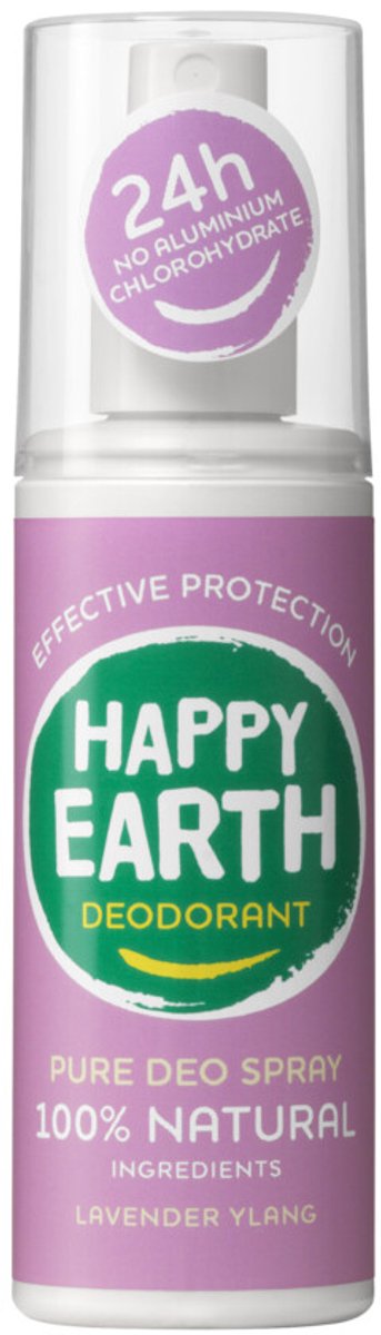 Happy Earth Deodorant Spray Lavender Ylang - 100% Natuurlijk - 24 uur Bescherming - 100mL