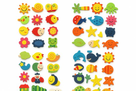 Houten magneten - Diverse figuren - 12 stuks - Voor op de koelkast of whiteboard