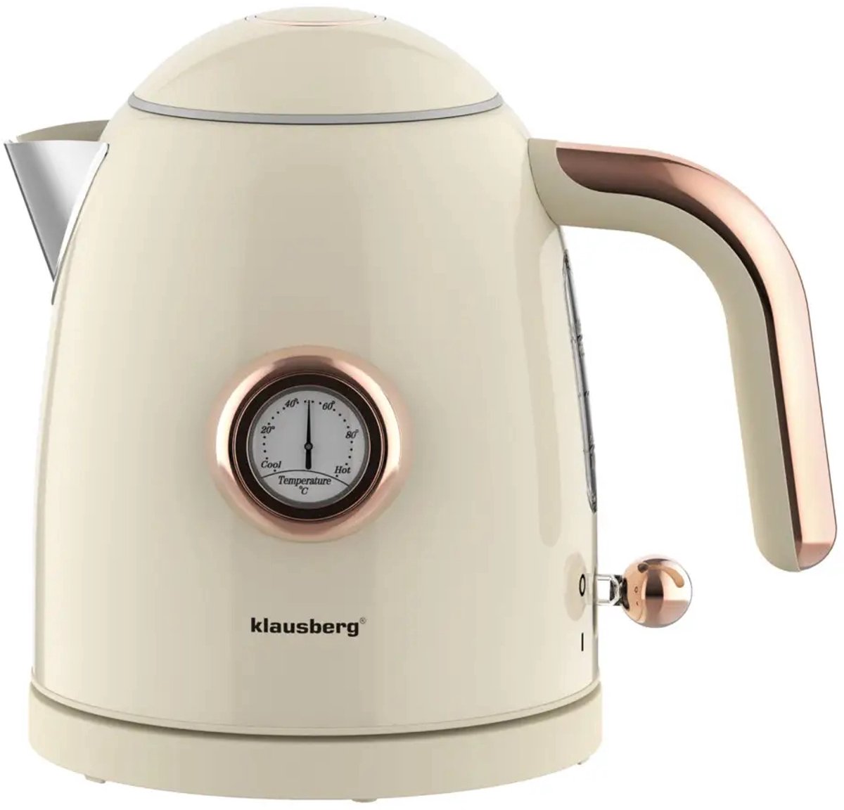 Klausberg - Waterkoker - Retro Waterkoker - Kleine Elektrische Waterkoker - Thee Waterkoker met Thermometer - Compacte Waterkoker Design - Keukenapparaat - 1L - 1200W - RVS - Crème — afbeelding 1