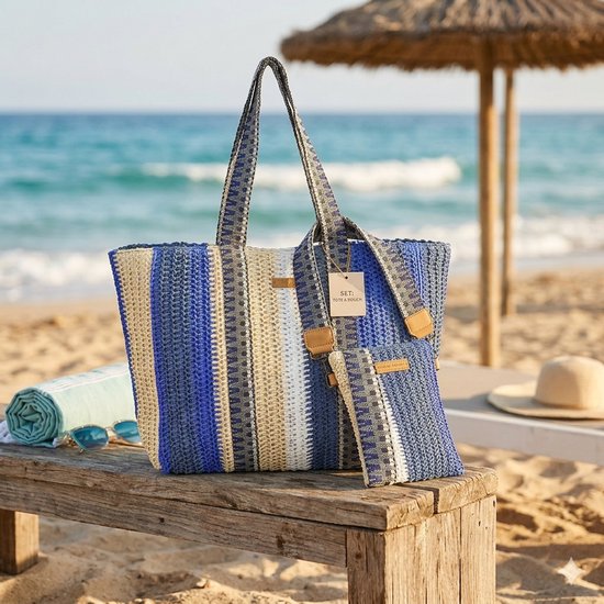 Enrico Benetti Marbella Set – Rieten Strandtas & Telefoontasje Multicolor 4 – Zomerse Shopper + Schoudertas