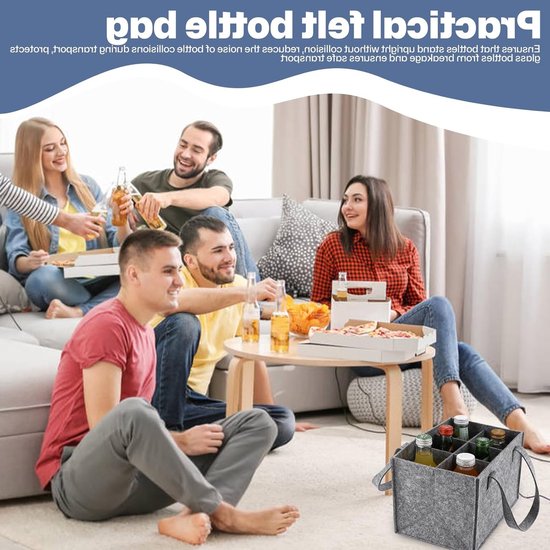 Set van 3 Flessendragers voor 6 Flessen, Stevige Handtas voor Mannen, Ideaal voor Wijn, Bier en Waterflessen — afbeelding 3