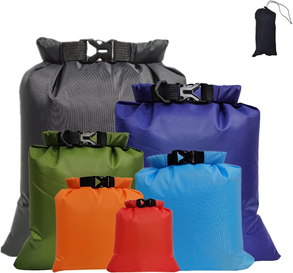 Drybag Set van 6 Stuks - Waterdichte Tas / Rugzak - Strandtas - Zwemtas - Wetbag - Droogtas - Outdoor Tas - Polyester - 23.5L - Meerkleurig - van Imperatoris