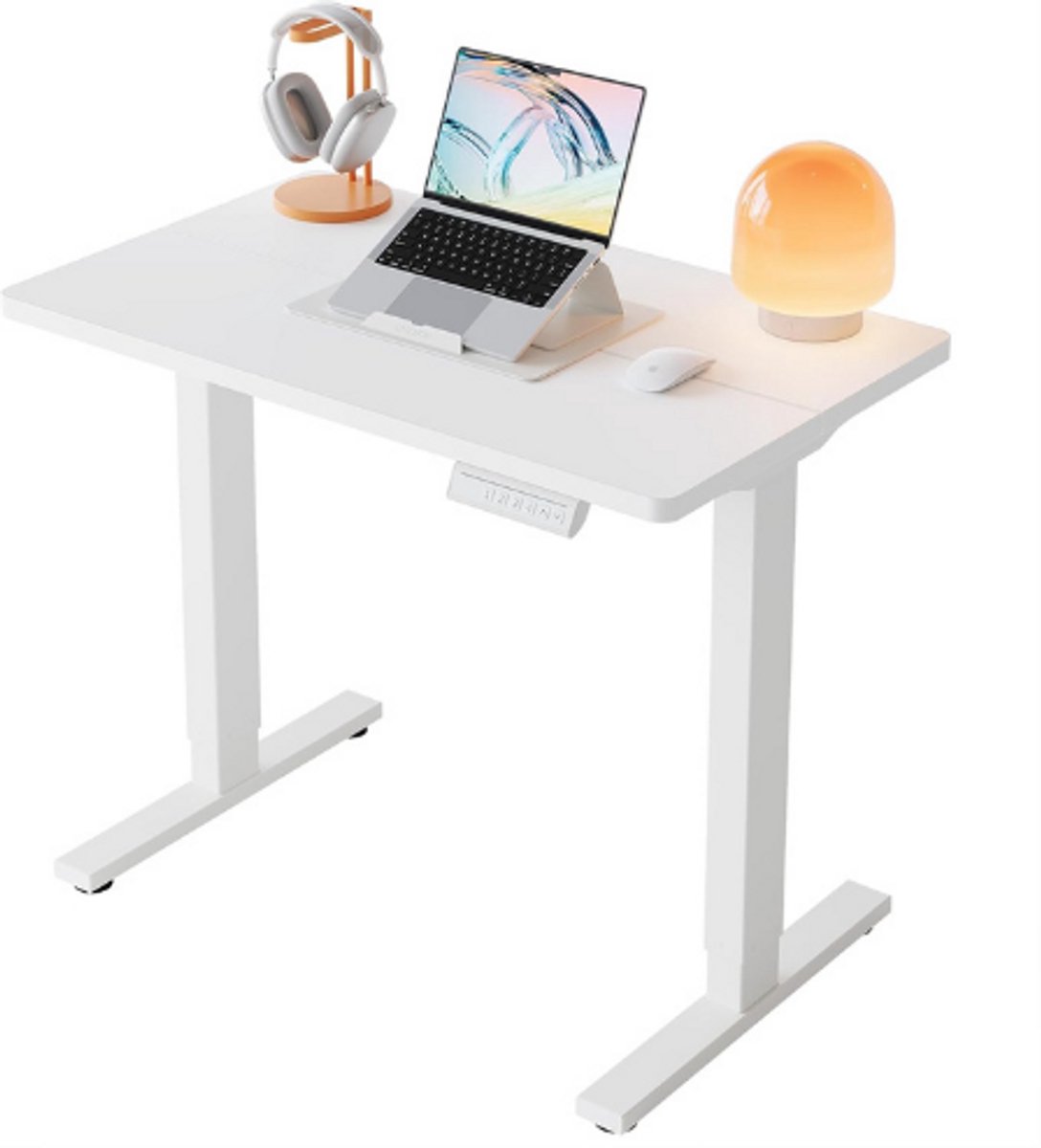 HUANUO Elektrisch Sta-Zit Bureau 80x48 Cm - In Hoogte Verstelbaar Met 4 Geheugenstanden - Compact Ergonomisch Werkbureau Voor Thuiswerk En Computergebruik - Wit